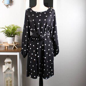 Shein Curve Black White Heart Dress, Tie Belt, Size 1X